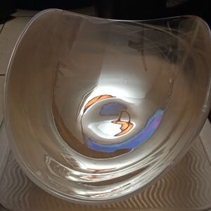 Vintage Murano Iridescent Peach Creams Glass Art Bowl Fruit Basket Gorgous